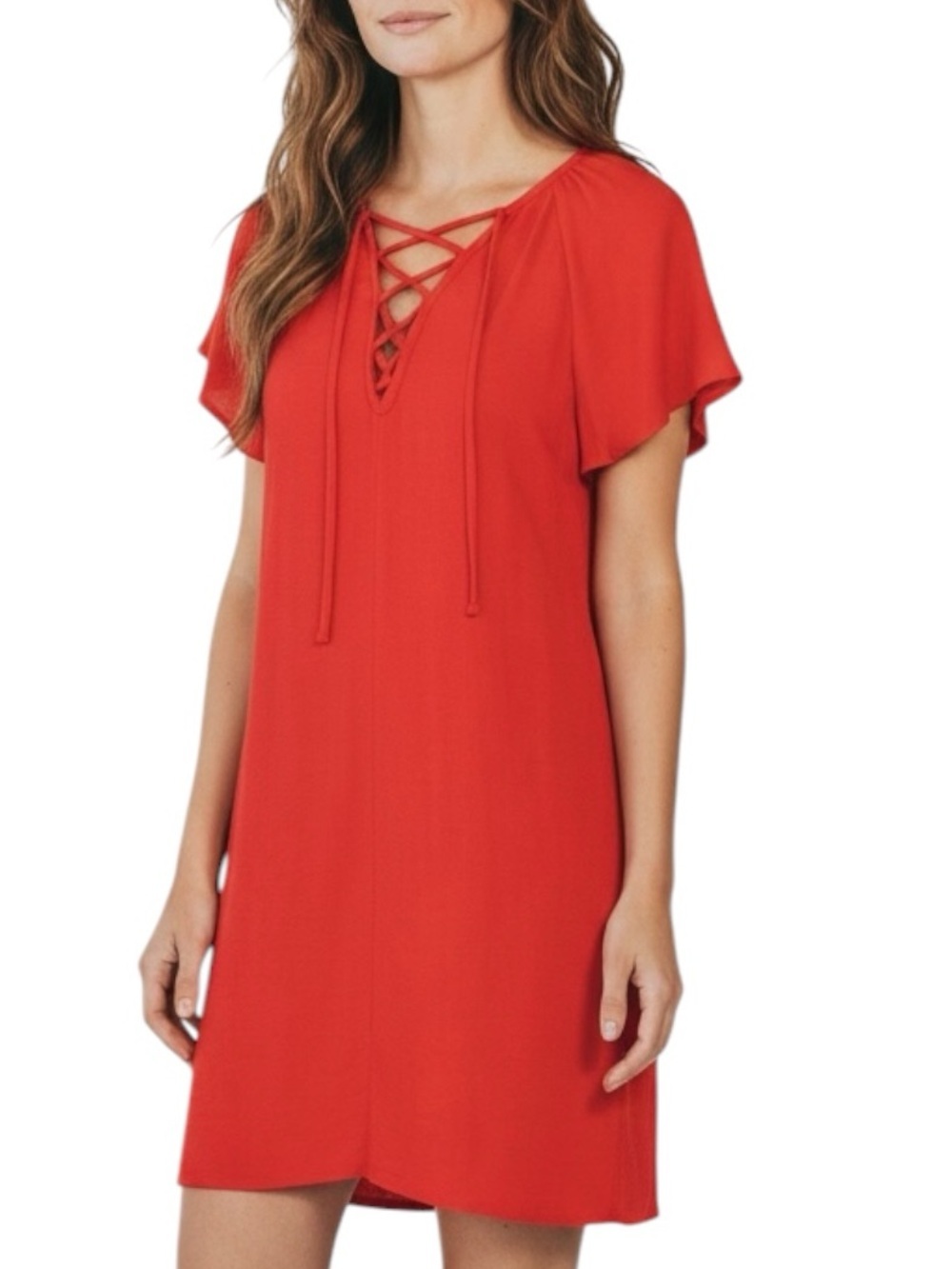 NWT MADEWELL Short Flutter Sleeve Lace Up Neckline Mini Dress Size Medium